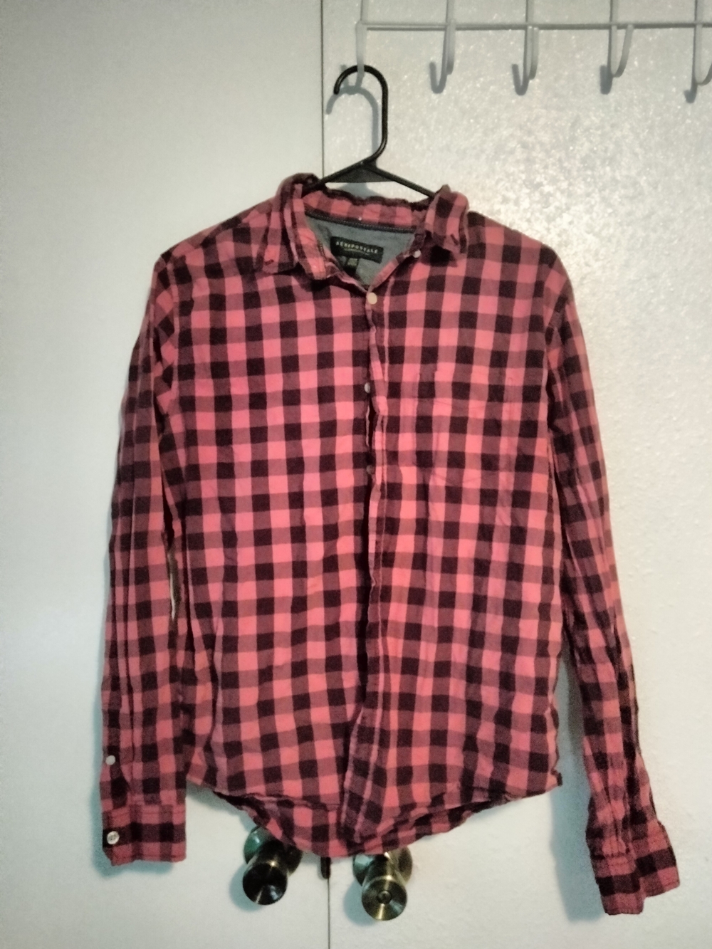 Aeropostale Pink Black Plaid Flannel Button Down Shirt Women's Medium Gingham